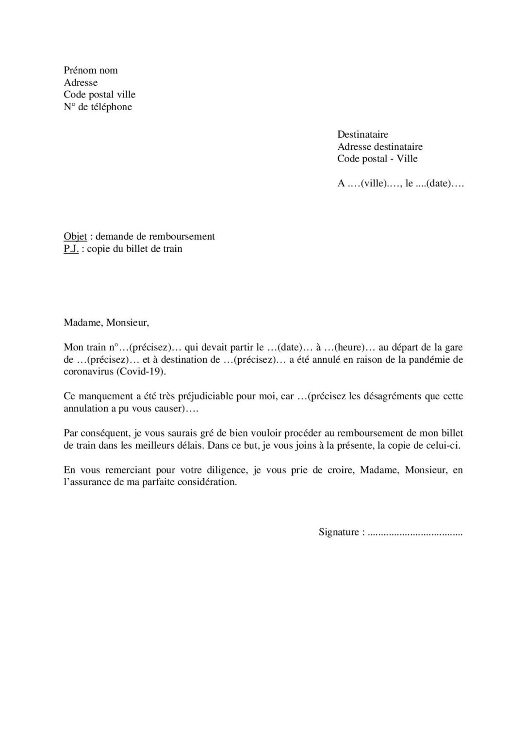 Coronavirus : demande de remboursement de billet de train SNCF
