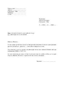 Exemple lettre de demande d’extrait de casier judiciaire vierge bulletin n°3 