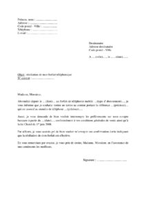 Exemple lettre demande résiliation forfait téléphone SFR Bouygues
