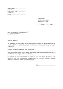 Modèle de lettre de contestation d’une amende dans un train SNCF