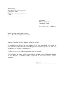 Modèle de lettre de demande de certificat de nationalité française