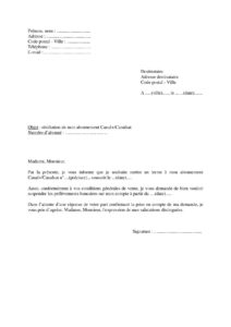 Modèle de lettre de résiliation d’un abonnement TV Canal+ Canalsat
