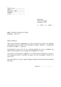 Modèle lettre pour résilier contrat ligne fixe Orange France Telecom